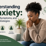 A thoughtful woman sitting indoors experiencing anxiety, illustrating the causes, symptoms, and coping strategies for managing anxiety and improving mental wellbeing.